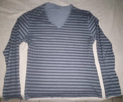 Rogue State Men's V-Neck Long sleeve horizontal black grey stripe  - Image 1 of 4