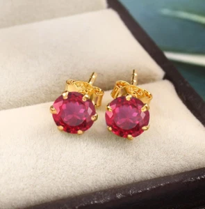 Mozambique Red Ruby Stud Earrings Ruby Round Gemstone Stud Earring Gift For Her - Picture 1 of 3