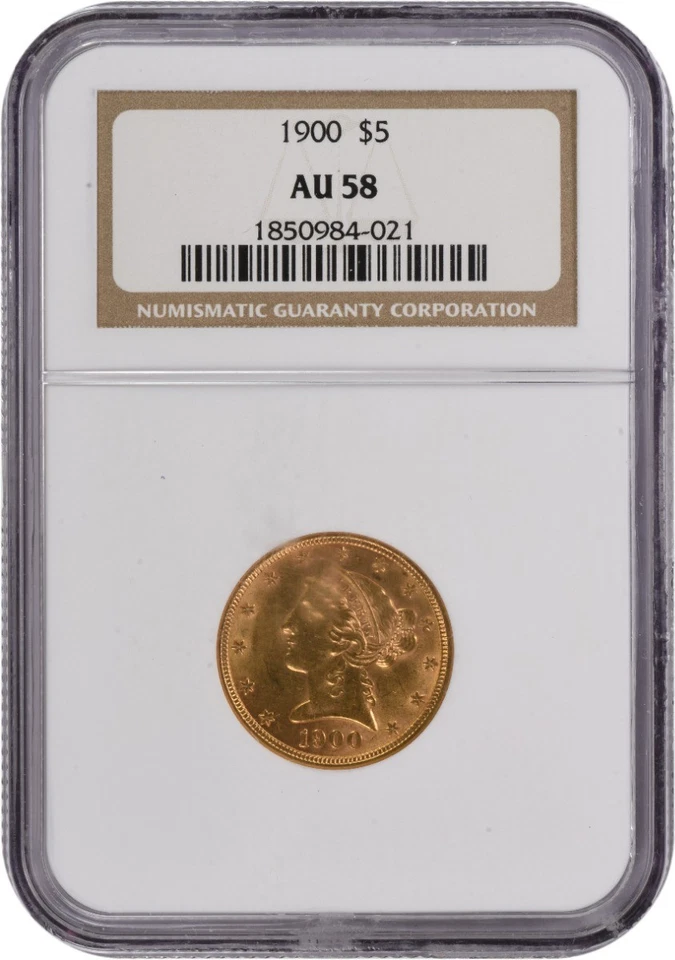 1900 年 5 美元黄金自由女神头 AU58 NGC — 第 1/4 张图片