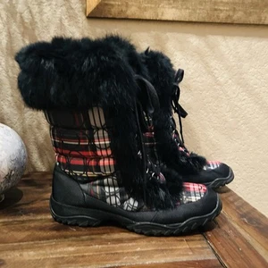 Coach Jennie Women's Boots Size 8 Black & Red Plaid Fur Laced Est. 1941, Exc - Picture 1 of 13