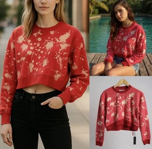 Blank NYC Cropped Sweatshirt Distressed NWT Bleach Tie Dye Grunge Size Small - Picture 1 of 4