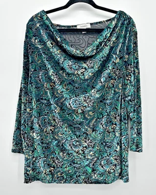 Top túnica Dressbarn para mujer terciopelo agotado 2X drapeado artístico boho abstracto floral Foto 1 de 4