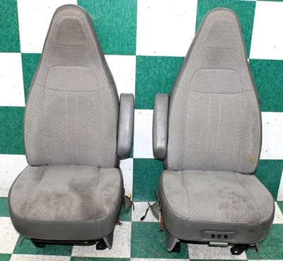 *WORN/TEAR* 19' EXPRESS Van Gray Cloth Power Manual Front Bucket Seats Pair 2x - Image 1 of 4