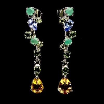 925 Sterling Silver Earrings Pear Citrine 7x5mm Emerald Peridot Gemstone Jewelry - Image 1 of 4