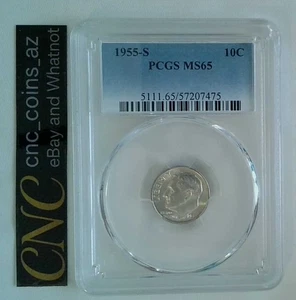 Moneda de diez centavos Roosevelt 1955-S 10C graduación profesional MS65 de plata - Imagen 1 de 2
