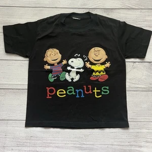 90s Peanut & Friends Shirt Kids Size Small  - Single Stitch Unisex - Black - Picture 1 of 7