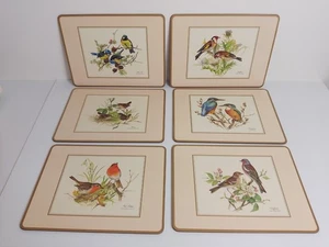 Pimpernel Cork Back Acrylic Placemats Boxed Set 6 European Birds Vintage - Picture 1 of 8
