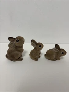 3 Stück Vintage Josef Original beflockt gefilzt Hase Kaninchen 3" Figuren Japan - Bild 1 von 9