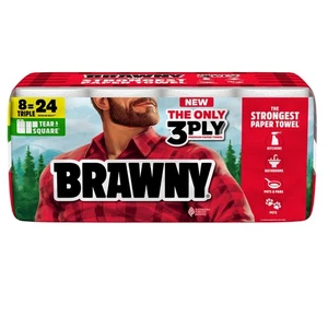 Brawny Tear-A-Square 3-Ply Paper Towels, 8 Triple Rolls = 24 Regular Rolls, S... - Picture 1 of 9