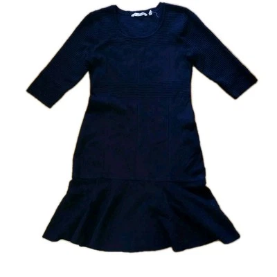 SOFT SURROUNDINGS Raffinato Peplum Sweater Dress PM 3/4 Sleeves Black Pull Over  - Image 1 of 4