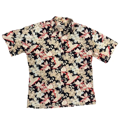Camisa Hawaiana Campia Vintage Para Hombre M Azul Marino Floral Aloha Botón Hecha en Corea Foto 1 de 4