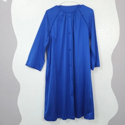 Bata Vanity Fair vintage para mujer talla mediana azul bolsillo hecha en EE. UU. hasta la rodilla Foto 1 de 4