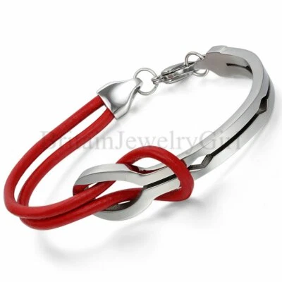 Brazalete brazalete brazalete de cuero con hebilla Love Infinity de acero inoxidable para hombre y mujer Foto 1 de 4