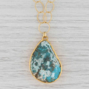 Neu Nina Wynn Türkis Anhänger Halskette 20 " Sterling 22k Gold Vermeil - Bild 1 von 5