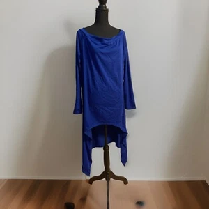 French Blue Off-Shoulder Shark-Bite Hem Tunic w/Thumb Holes ~ 3XL New With Tags - Picture 1 of 7