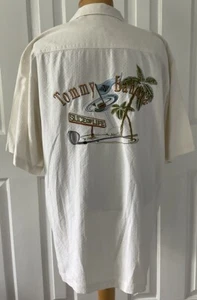 Camisa de cabaña/campamento de golf Tommy Bahama para hombre "Slice Of Life" mezcla de seda crema grande - Imagen 1 de 7