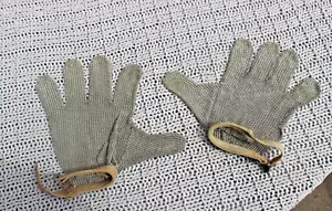 Antike Whiting & Davis Kettenhemd Metall Metzger Schnittschutz Handschuhe mit Leder - Bild 1 von 6