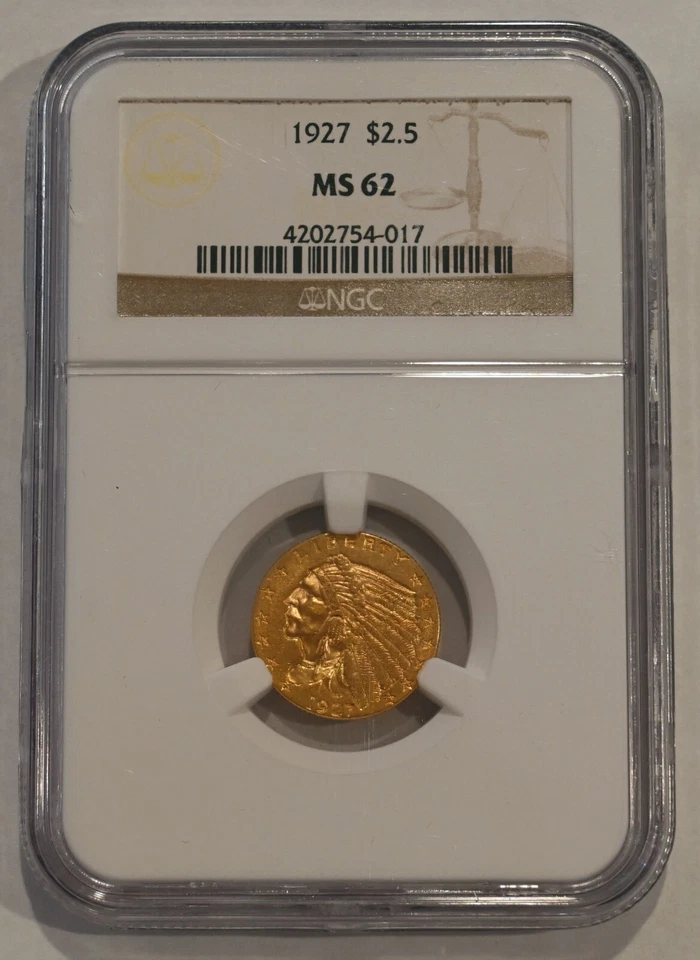 1927 $2  1/2 Gold Indian NGC MS62 Quarter Eagle - Image 1 of 4