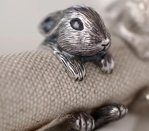 Bunny Rabbit Dwarf Wrap Ring Antique Sterling Silver 925 Jewelry Birthday Gift - Bild 1 von 5