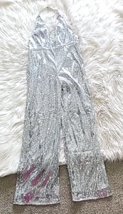 Michael Costello X Revolve Jumpsuit Sequined Silver Size XL Pantsuit - Picture 1 of 11