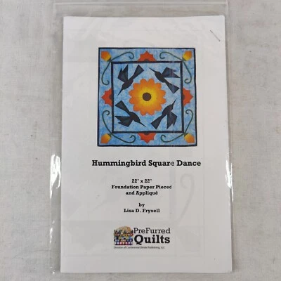 Hummingbird Square Dance Cute Bird Blue Orange Animal Quilt Template 22" x 22" - Image 1 of 4