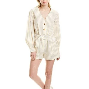 New Derek Lam 10 Crosby Womans Sz 12 Belted Long Sleeve Romper White Gold NWT - Picture 1 of 10