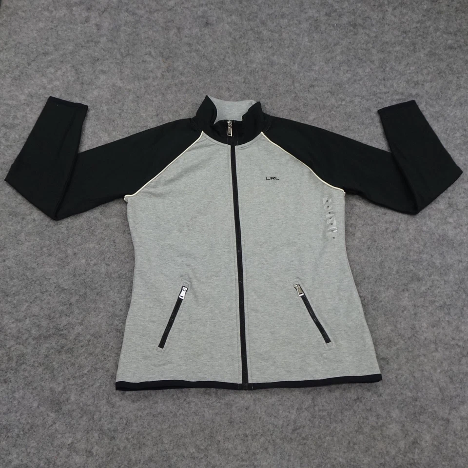 Ralph Lauren Track Jacket Womens Medium Gray Black Full Zip