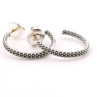 MINT Lagos Caviar Sterling Silver 1'' Inch Beaded 25'mm Hoop Earrings Foto 1 de 4