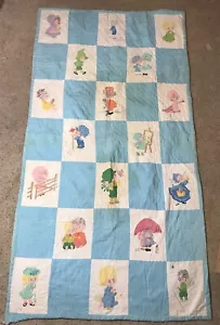 "Manta edredón bebé vintage 41"" x 78"" colgante de pared artesanías cortador defectos azul" - Imagen 1 de 7