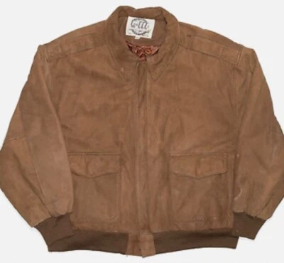 Global identity leather brown flight bomber jacket size large  - Image 1 of 4