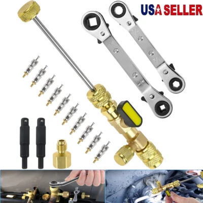 HVAC Wrench Tool AC Schrader Valve Core Remover Set 1/4 and 5/16 Port Installer