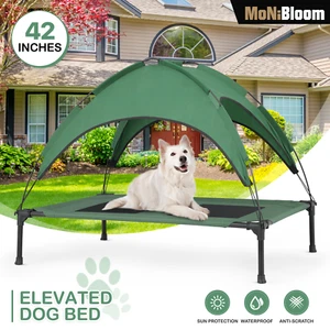 42" Green Portable Elevated Pet Bed Outdoor Cooling Dog Bed w/Detachable Canopy - Picture 1 of 10