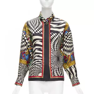 GIANNI VERSACE Vintage baroque royal optical graphic print collar shirt IT38 XS - Picture 1 of 10