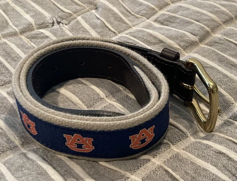 NWOT! Vineyard Vines AUBURN TIGERS University Club Canvas/Leather Belt Mens 30 Cover