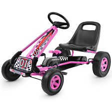 Honeyjoy Go Kart 4 Wheel Pedal Powered Kids Ride On Toy w/ Adjustable Seat Pink