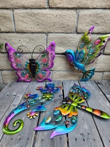 Large Iridescent Metal Creature With Glass Jewel Wall/Fence Decor, CHOOSE Style - Picture 1 of 14