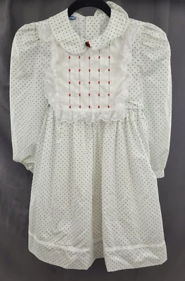 Vintage Polly Flinders White w/Green Dots Smocked Girls Dress, Size 8 years - Image 1 of 4