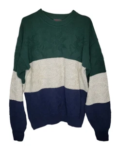 Vintage Bass Mens Large Snowflake Reindeer Stripe Made In USA Cotton Sweater - Bild 1 von 6
