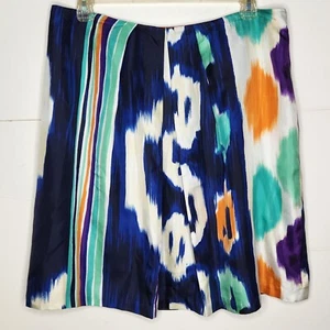 Doncaster Collection 100% Silk Skirt Womens Size 16 Multicolor Ikat Blue Green - Picture 1 of 8