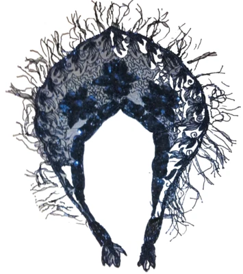 ВИНТАЖНЫЙ? ОЧЕНЬ БОЛЬШОЙ черный стеклянный бисер и платье кружева декоративный воротник TLC - Изображение 1 из 4