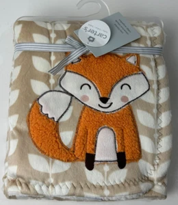 NWT Carters Tan Light Brown White Orange Fox Leaves Velour Sherpa Baby Blanket - Picture 1 of 5
