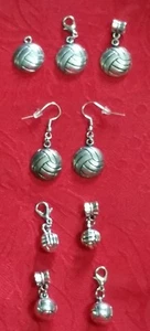 VOLLEYBALL ANTIQUE SILVER CHARM - 3D - SPORTS - TEAM - EARRINGS - BAIL - CLASP - Picture 1 of 16