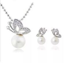 pearlJewelry Sets For Woman Pendant Necklaces butterfly Drop Earrings & Ring 