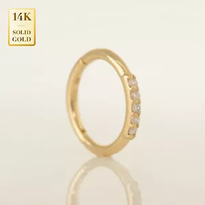 14K REAL Solid Gold Diamond Ear & Nose Hoop Ring Piercings 18 Gauge - Picture 1 of 8