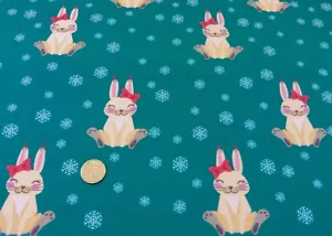 Winter Cuties Hase petrol Sweatshirtstoff Hilco French Terry Kinderstoff 25 cm - Bild 1 von 1