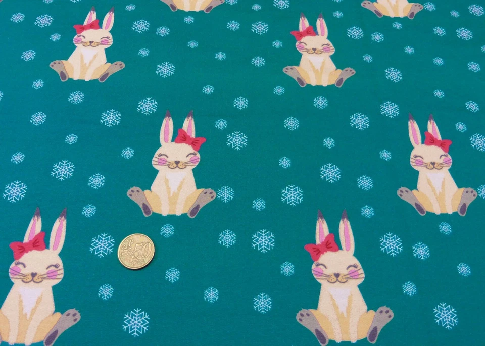 Winter Cuties Hase petrol Sweatshirtstoff Hilco French Terry Kinderstoff 25 cm - Bild 1 von 1