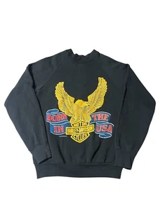 HARLEY-DAVIDSON CYCLE MEN SWEATSHIRT BLACK "BORN IN THE USA" VINTAGE 80s 70s - Picture 1 of 2