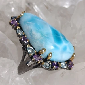 Larimar Ring Dominikanische Republik 925 Sterlingsilber Heilstein Größe 59 R2071 - Bild 1 von 10