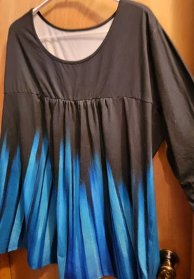 Blouse, Black w/Blue Accents Long Sleeve w/Gathering on the Front Womens Plus 4x - Image 1 of 4