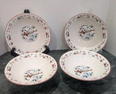 Lote de 4 cuencos de sopa de Navidad blancos vintage Farberware #391 Katherine Babanovsky Foto 1 de 4